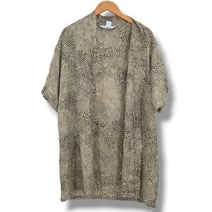 August Silk Intimates 100% Silk Animal Print Open Front Robe Kimono Tan Black M